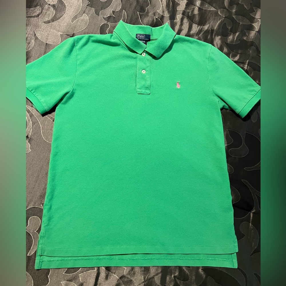 Polo by Ralph Lauren Green Polo Shirt w/ Pink Polo Horse Logo Youth XL 18/20